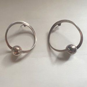 925 Sterling Mexico Modernist Ball Hoop Pierced Earrings